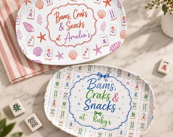 Plateau de service de mah-jong personnalisé, plat de service pour snacks Bams Craks, idée cadeau mah-jong, décoration pour soirée jeux, cadeau pour une fête de mah-jong.
