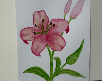 Tarjeta floral original hecha a mano con acuarela.