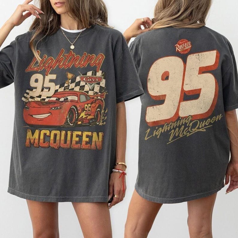Vintage Lightning McQueen Baby Tee, Comfort Colors Disneyland Pixar Cars Shirt, Retro McQueen Graphic Tee, Family Vacation Trip Shirt 2026 image 2