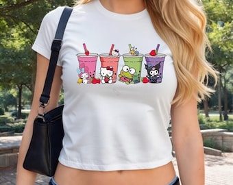 Cute Boba Cups Shirt, Kawaii Kitty Shirt, Cute Cat Shirt, Kawaii Shirt, Girl Vacay Mode Shirt, Family Trip Shirt, Cute Kawaii Kitty