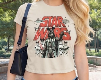 Retro Disney Starwars Mashup Baby Tee, Darth Vader And Stormtrooper Mickey Ears Tee Vintage Sci Fi Fan Tee, Disney Trip Star Wars Day Outfit