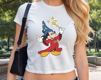Walt Disneyland Fantasia Mickey Watercolor Baby Tee Y2K Mickey 90s Vintage, Fantasia Mickey Shirt,Mickey Sorcerer Tee, Disneyland Trip Shirt