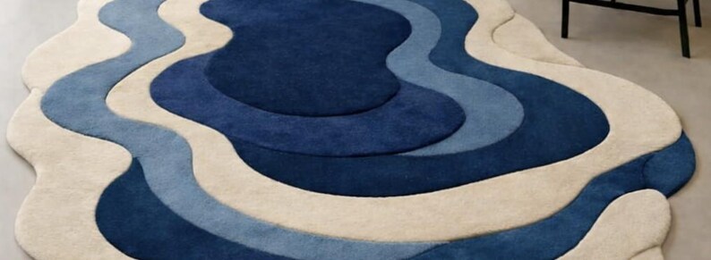 Luxury Modern Abstract Blue Wave Hand Tufted Wool Rug - Etsy