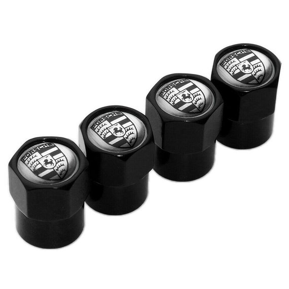 Black Aluminum Hex Style Tire Valve Stem Caps Universal Set of Four
