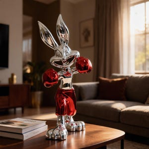 Chrom Hase Figur mit Boxhandschuhe Dekorative Boxer Statue Pop Art Dekor