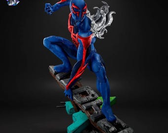 Spider-Man 2099 STL - Hochdetaillierte 3D Druckbare Statue, Extra Kopf (Digitaler Download)
