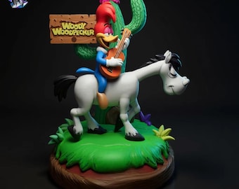 Woody Woodpecker 3D STL Modell - Cartoon Charakter Statue mit Display Sockel (Fan Art)