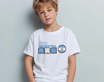 Camiseta infantil del Mundial de Argentina, camiseta de fútbol para niños, indumentaria de la selección argentina, camiseta deportiva infantil, regalo para niños aficionados al fútbol.