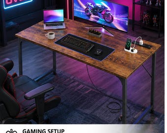 47 X 20Inch Computer Desk with Power Outlet & USB-C Port, Modern Gaming Desk for Home Office, Study Writing Table, Work from Home...
