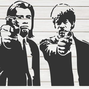 Modello stencil Pulp F Jackson & Travolta Hitmen Design di stampa Download digitale ClipArt Grafica Fai da te Decorazione murale Vettoriale SVG PNG DXF