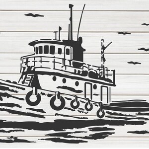 Plantilla de diseño de barco pesquero para imprimir, descarga digital de imágenes prediseñadas para manualidades, decoración de paredes y muebles, SVG, PNG, DXF