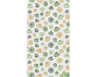 Hawaiian Opihi Shell Pattern Beach Towel | Limu Green and Pua Gold Shells on White