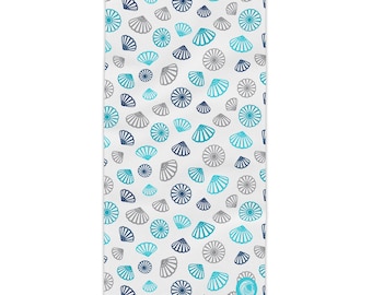 He Opihi Shell Pattern Beach Towel | Moana Blue Aqua Shells on White