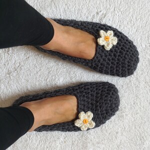 Extra Thick Simply Slippers in Charcoal With White Flower - Etsy