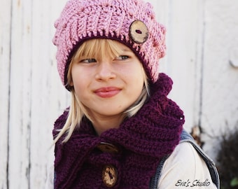 Crochet Children's Hat and Neck Warmer, Crochet Set, Pattern PDF, Hat Crochet Pattern ,Pattern No. 76