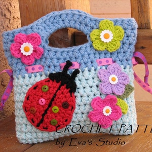 Mädchen Tasche / Geldbeutel mit Marienkäfer und Blumen, Häkelanleitung PDF, Muster Nr. 17, ideal für Anfänger