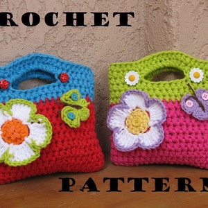Crochet Bag / Purse with Large Flower and Butterfly, Crochet Pattern PDF,Easy, Great for Beginners, Pattern No. 10 image 1