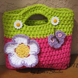 Girls Bag / Purse with Large Flower and Butterfly, Crochet Pattern PDF,Easy, Great for Beginners, Pattern No. 10 image 2