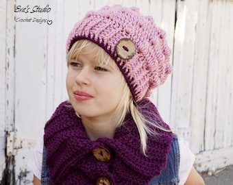 Crochet Children's Hat and Neck Warmer, Crochet Set, Pattern PDF, Hat Crochet Pattern ,Pattern No. 76