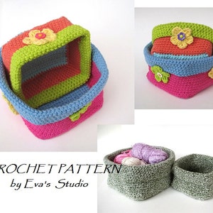 Crochet square baskets - two sizes, crochet pattern, easy, Crochet Pattern PDF, Great for Beginners, Pattern No. 58