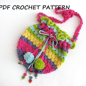 Bunte Mädchen Tasche / Geldbörse, Häkelanleitung PDF, einfach, ideal für Anfänger, Muster Nr. 31