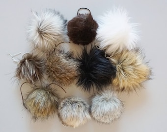 Mixed Set of 10 Faux Fur Pom Poms -SET OF 10-Pom Pom for Knit Hat -Hat Topper,Fur Pompoms. Faux Fur. Fur Pompoms Fur Pom Pom Faux Detachable