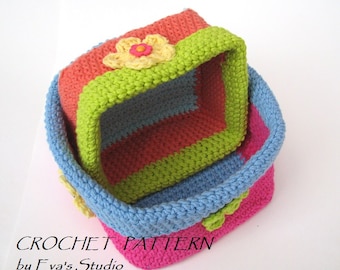 Crochet square baskets - two sizes, crochet pattern, easy, Crochet Pattern PDF, Great for Beginners, Pattern No. 58