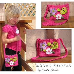 CROCHET PATTERN,Girls Bag / Purse with Butterfly and Flowers, Crochet Pattern PDF,Easy, Great for Beginners,  Pattern No. 13