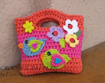 Girls Bag / Purse with Birds and Flowers , Crochet Pattern PDF,Easy, Great for Beginners,  Pattern No. 16