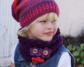 Gorro y cuello infantil a crochet, Conjunto a crochet, Patrón PDF, Patrón gorro a crochet,Patrón No. 78