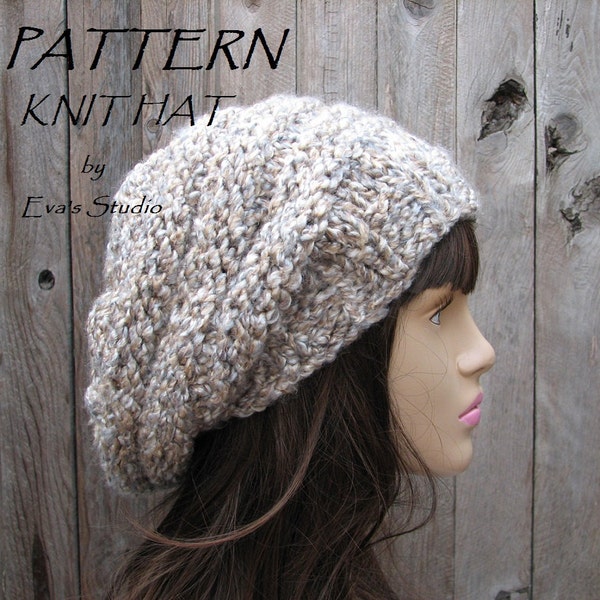 Knit Hat Pattern, Knitting Pattern Slouchy Beret, Knitted Slouchy Hat Pattern, Knit Slouchy Hat Pattern, Women's Hand Knit Hat Pattern
