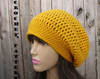 PATRÓN DE GANCHILLO- Gorro Holgado, Patrón de Ganchillo PDF,Fácil, Ideal para Principiantes, Patrón No. 34