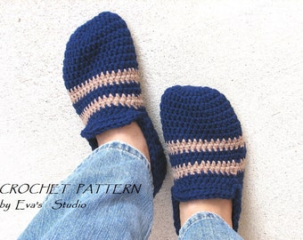 Patrón de Ganchillo, Pantuflas de Hombre, PDF,Fácil, Ideal para Principiantes, Zapatos Patrón de Pantuflas a Crochet, Patrón No. 23