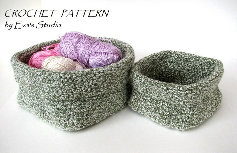 Crochet square baskets two sizes crochet pattern easy Etsy