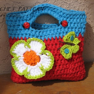 Girls Bag / Purse with Large Flower and Butterfly, Crochet Pattern PDF,Easy, Great for Beginners, Pattern No. 10 image 3