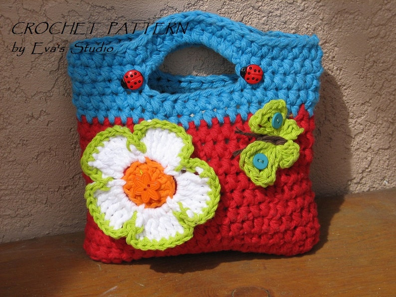 Girls Bag / Purse with Large Flower and Butterfly, Crochet Pattern PDF,Easy, Great for Beginners, Pattern No. 10 image 3