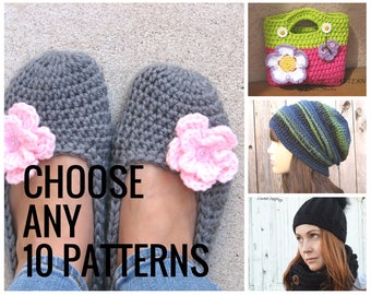 Choose ANY 10 PATTERNS, Crochet Pattern PDF,Easy, Great for Beginners