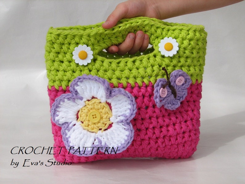 Girls Bag / Purse with Large Flower and Butterfly, Crochet Pattern PDF,Easy, Great for Beginners, Pattern No. 10 image 4