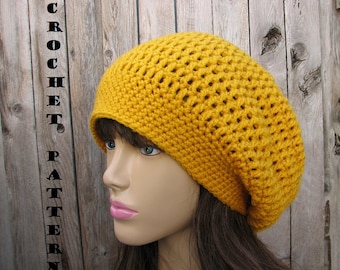 PATRÓN DE GANCHILLO- Gorro Holgado, Patrón de Ganchillo PDF,Fácil, Ideal para Principiantes, Patrón No. 34