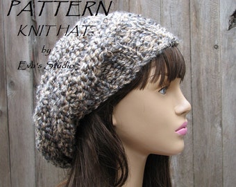 Knit Hat Pattern, Knitting Pattern, Knitted Slouchy Hat Pattern, Knit Slouchy Hat Pattern, Women's Hand Knit Hat Pattern Pattern No. 89