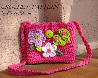 Bolso de niña con mariposas y flores, patrón de crochet en PDF, fácil, ideal para principiantes, patrón n.° 13