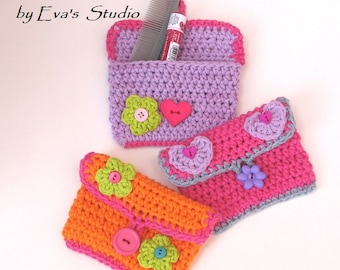 Monedero/Cartera Niña con Flor y Corazón, Patrón de Ganchillo PDF,Fácil, Ideal para Principiantes, Patrón No. 11