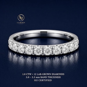 Aliança de casamento empilhável com diamante cultivado em laboratório certificado pelo IGI de 1,00 ct