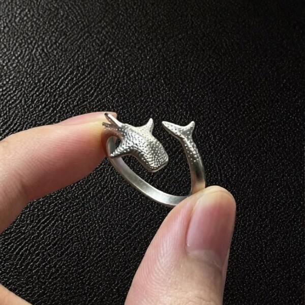 Whale Shark Adjustable Silver Open Ring Ocean Gift
