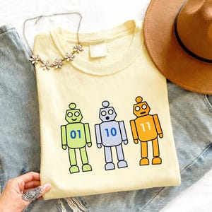 Binary Code Programming Robot Sweatshirt 01 10 11 Geek Tee, Water Washed Vintage Shirt, Coding Humor Survivor Shirt, Science Graphic Design image 6