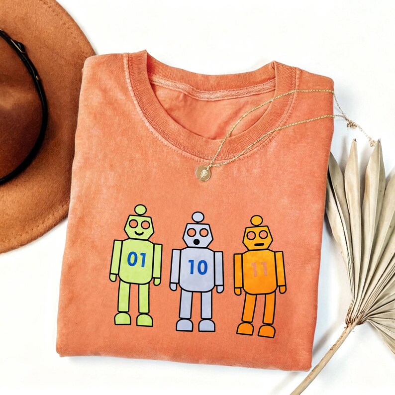 Binary Code Programming Robot Sweatshirt 01 10 11 Geek Tee, Water Washed Vintage Shirt, Coding Humor Survivor Shirt, Science Graphic Design image 2