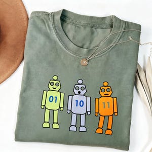 Binary Code Programming Robot Sweatshirt 01 10 11 Geek Tee, Water Washed Vintage Shirt, Coding Humor Survivor Shirt, Science Graphic Design