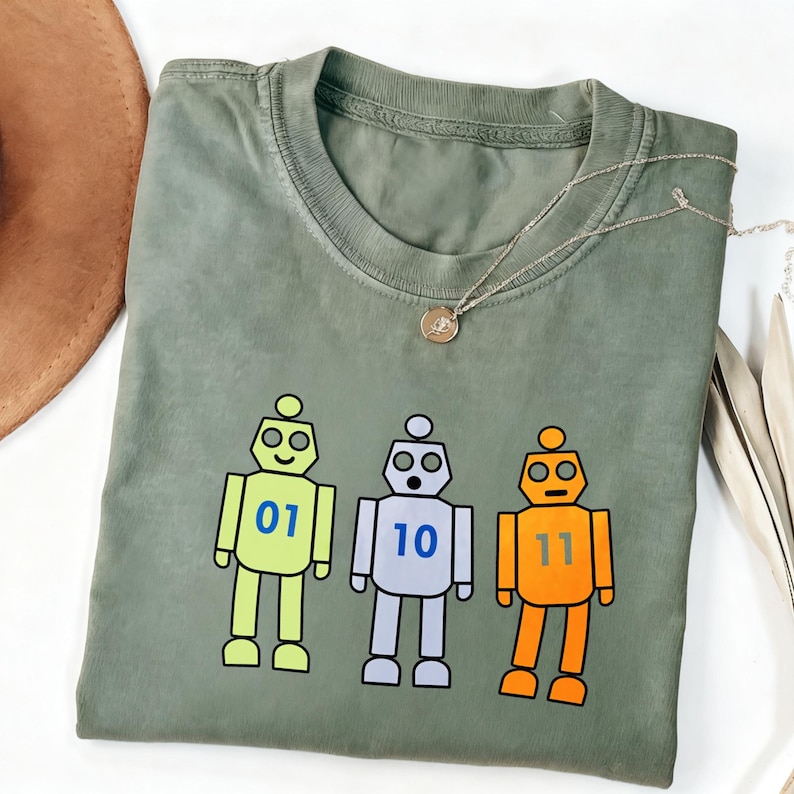 Binary Code Programming Robot Sweatshirt 01 10 11 Geek Tee, Water Washed Vintage Shirt, Coding Humor Survivor Shirt, Science Graphic Design image 1