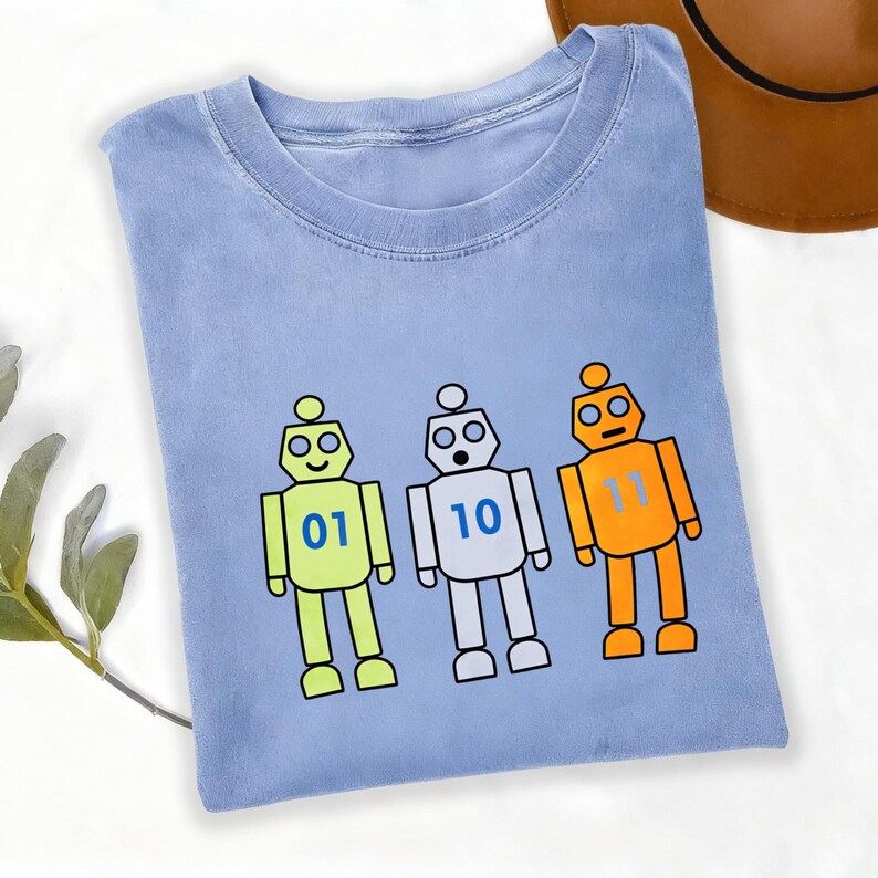 Binary Code Programming Robot Sweatshirt 01 10 11 Geek Tee, Water Washed Vintage Shirt, Coding Humor Survivor Shirt, Science Graphic Design image 15
