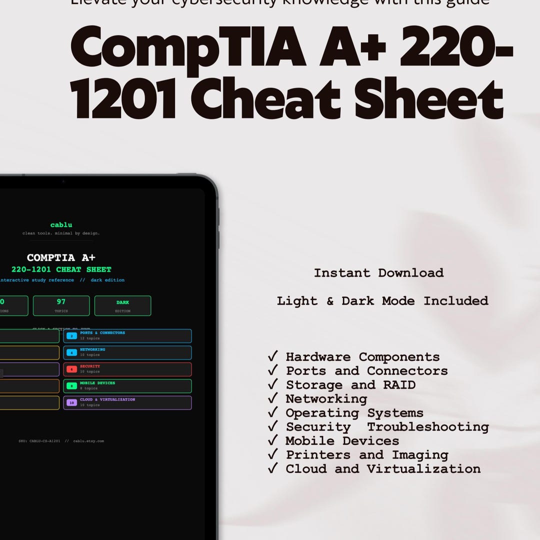 Comptia A+ 220-1201 Cheat Sheet — Interactive PDF Study Guide ...
